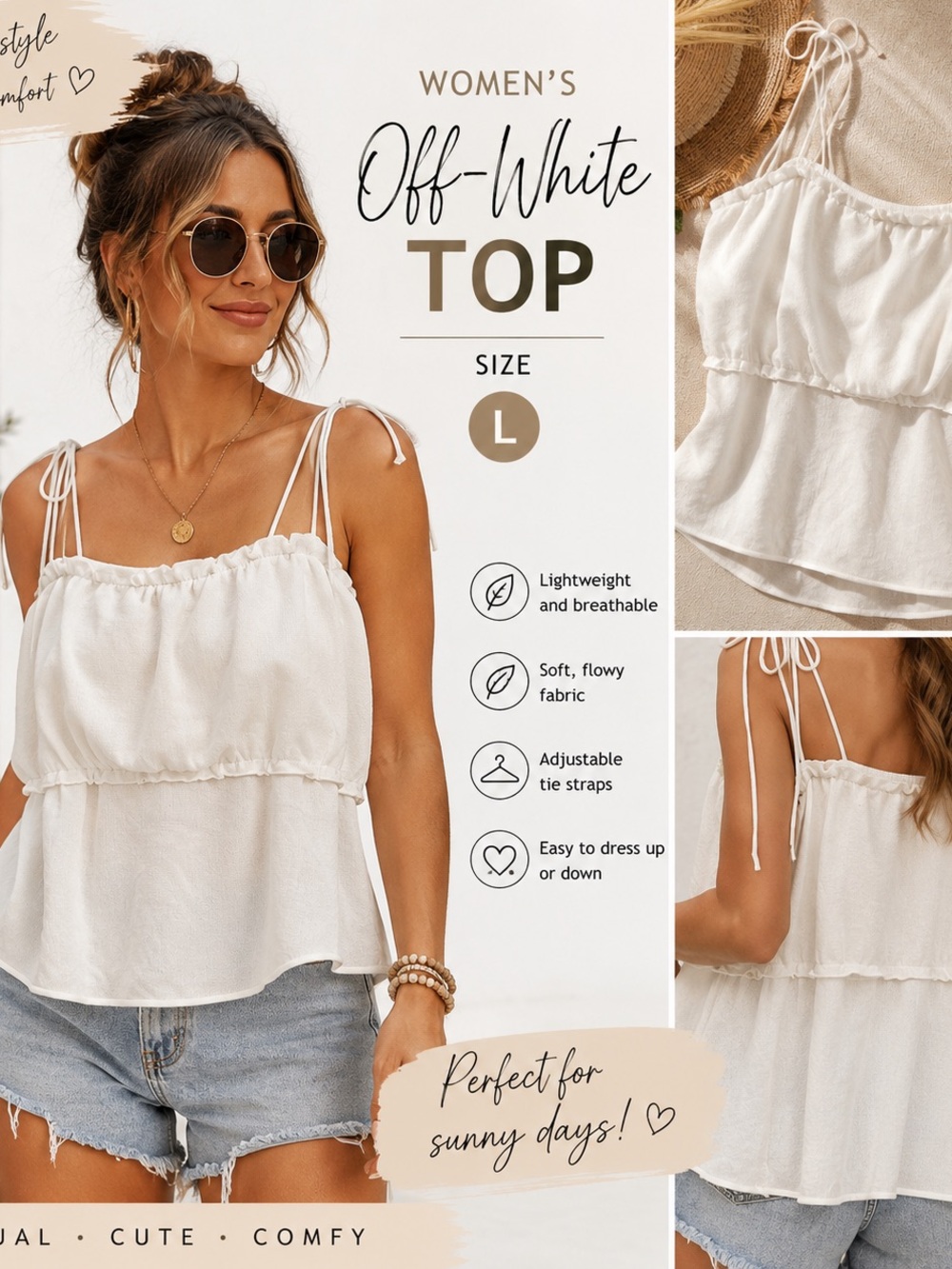 wild fable Off-White Tiered Tie-Strap Camisole